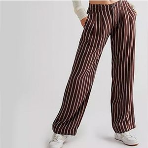 Free People Brown Wide-Leg Striped Pants